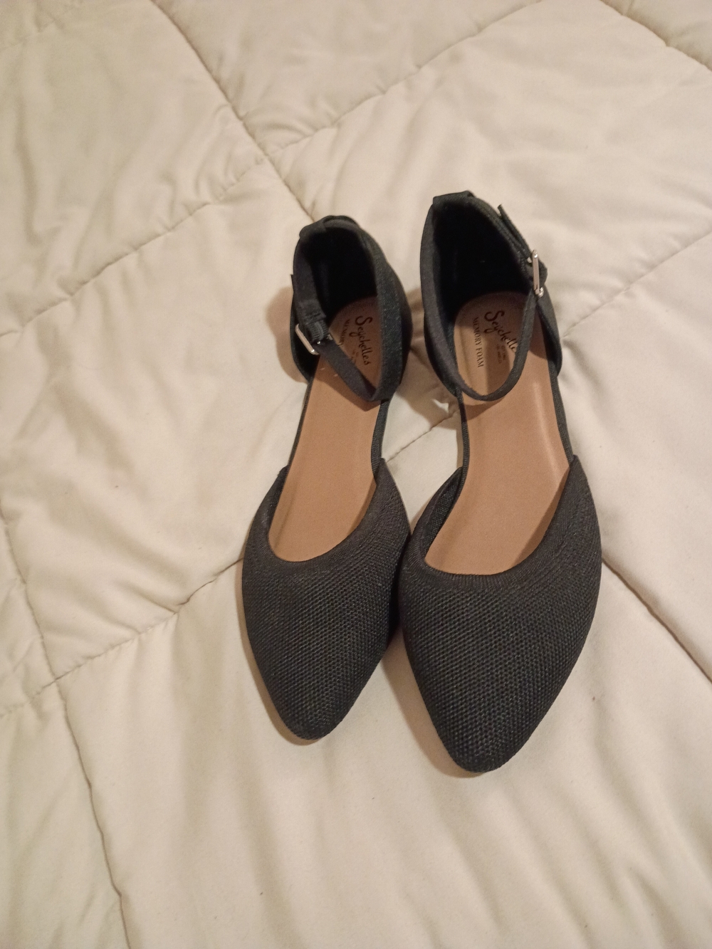 Seychelles Pointed Toe Ankle Strap Flats Black